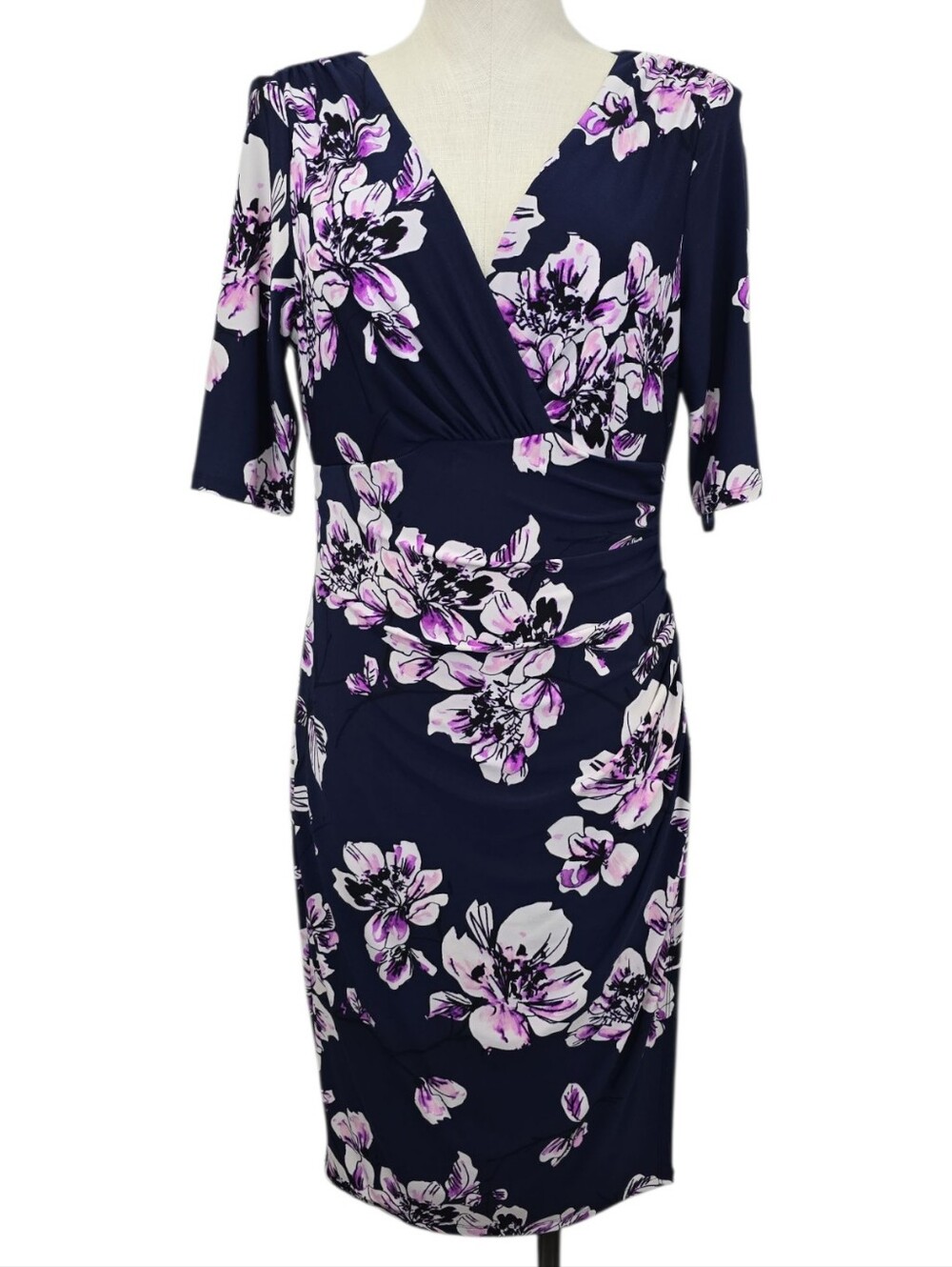Lauren Ralph Lauren Dress Size 10 Above Knee Floral Ruched Half Sleeve Career
